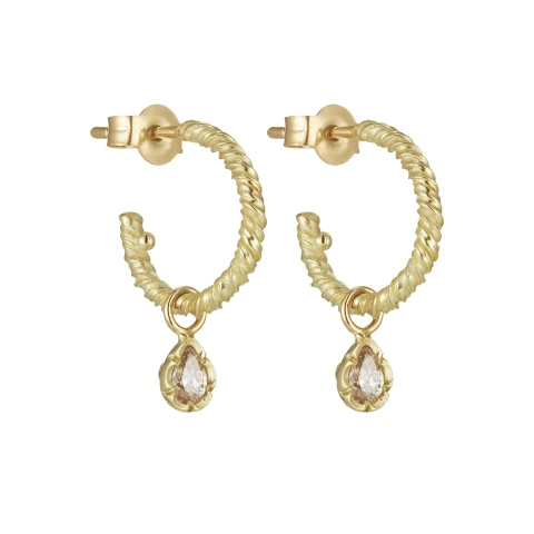 Natalie Perry Jewellery, Entwined Flower Set Charm Diamond Hoop Earrings