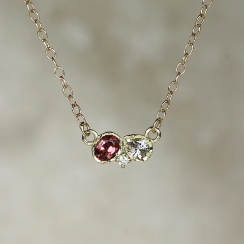 Natalie Perry Jewellery, Three Stone Diamond and Spinel Pendant