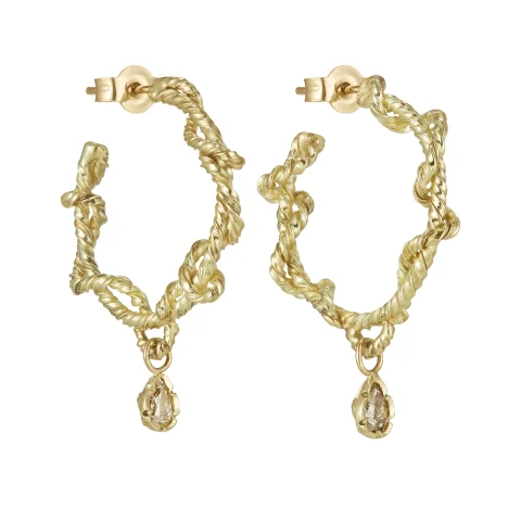 Natalie Perry Jewellery, Two Twists Flower Set Diamond Hoop Earrings