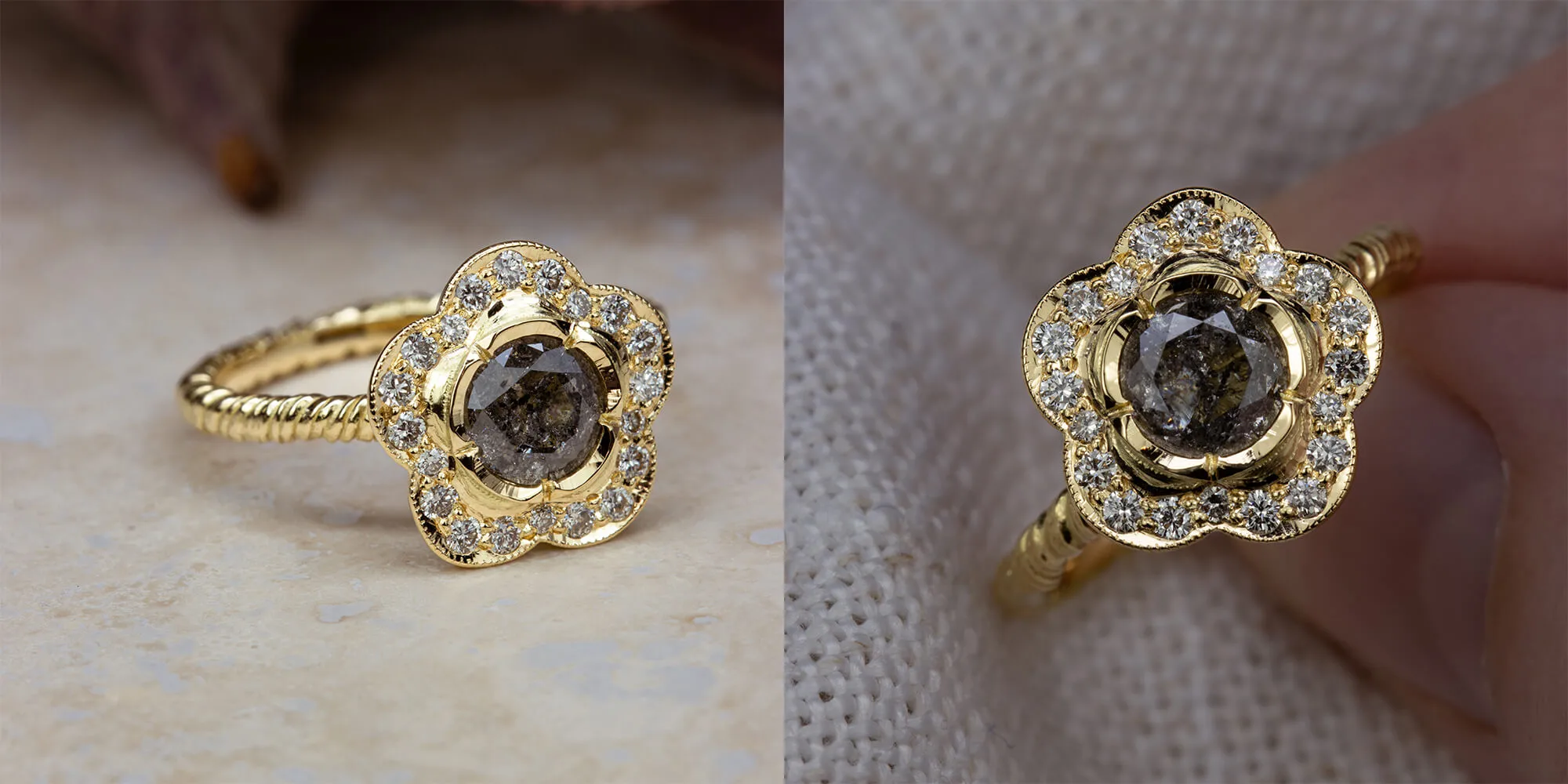 Natalie Perry Jewellery, Bespoke Diamond Flower Ring