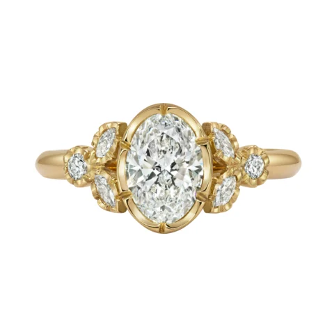 Natalie Perry Jewellery, Oval Diamond Floral Shoulders Engagement Ring