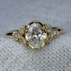 Natalie Perry Jewellery, Oval Diamond Floral Shoulders Engagement Ring (5)