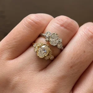Natalie Perry Jewellery, Oval Diamond Floral Shoulders Engagement Ring (6)