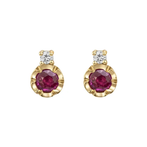 Natalie Perry Jewellery, Flower Set Ruby & Diamond Stud Earrings July Birthstone Ruby Earrings